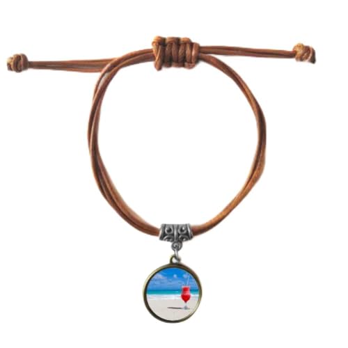 Bracelet couple corde double en cuir avec photo plage oceanique et jus de pasteque