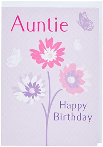 Traditional Birthday Card Auntie - 7 x 5 inches - Piccadilly Greetings, purple|pink|white|peach