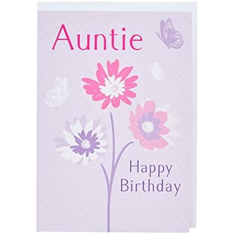 Traditional Birthday Card Auntie - 7 x 5 inches - Piccadilly Greetings, purple|pink|white|peach Cover