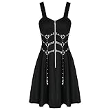 Vestido gótico sólido para mujer, disfraz de Halloween, cosplay, manga irregular, vestido con correa, Negro , XXL