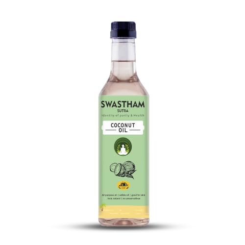Image of SWASTHAM SUTRA Wood Pressed Coconut Oil | 100% Pure, Unrefined & Cold Pressed Coconut Oil | Extracted from A1 Grade Coconut | Natural Edible Oil for Cooking, Skin & Hair Care | Anti-Spill Bottle (250ml)