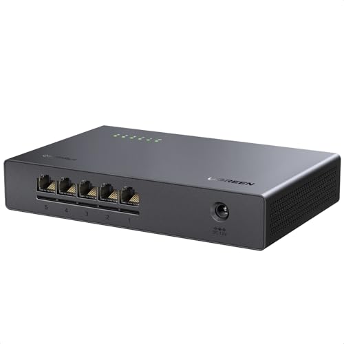 UGREEN 2.5Gbps Network Switch 5 Ports Unmanaged Ethernet Splitter Hub Plug & Play Fanless Desktop Wall-Mount Lifetime Protection for Gaming Office Home NAS PC TV Laptop Switch Router Camera
