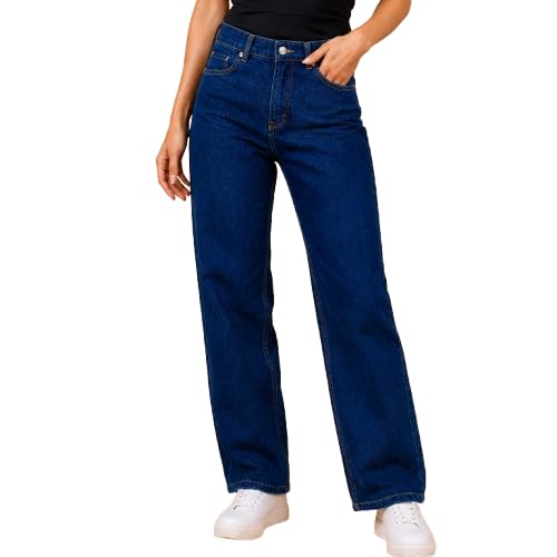 linaria Women's High-Waist Wide Leg Jeans, Dark Blue, Regular Fit-picture-48