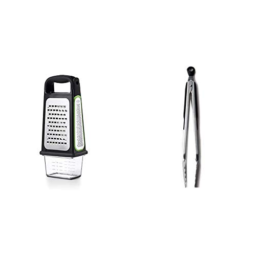 OXO Good Grips Etched Box Grater with Removable Zester & Good Grips 12-Inch Stainless-Steel Locking Tongs