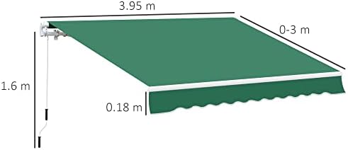 Outsunny 4m x 3(m) Garden Patio Manual Awning Canopy Aluminium Sun Shade Shelter Retractable Green