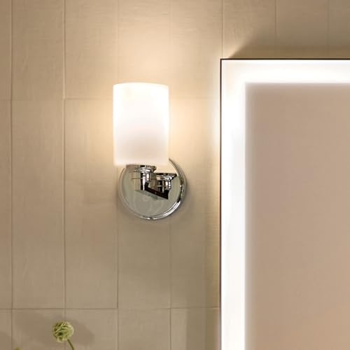 Image of Kichler Gioe 1-Light Wall Sconce Bathroom Vanity Light Fixture with Opal Glass in Chrome, Damp Rated for Powder Room, Kitchen, Hallway, Bedroom (5 inch W x 9.5 inch H), 55224CH