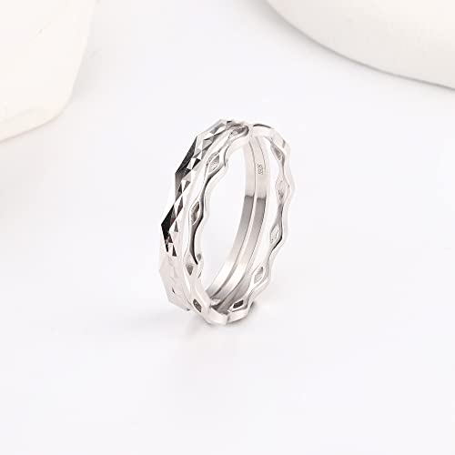 Milacolato 3Pcs 925 Sterling Silver Stackable Rings For Women Men Plain Band Knuckle Stacking Simple Rings 18K White Gold Plated Wedding Band Comfort Fit 7 #TOP2
