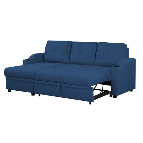 Image of Casaliving Ravonna LHS 4 Seater L Shape Corner Sofa Cum Bed for Living Room (Blue Fabric) Premium Fabric Sofa