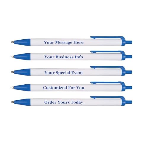 RevMark Personalized Ballpoint Pen, Custom Printed Name, Business or Event Information, Timeless Advertising, USA Made Pens, Promotional Marketing, Smooth Black Ink, Bulk Pack (Blue,50 Ct.)