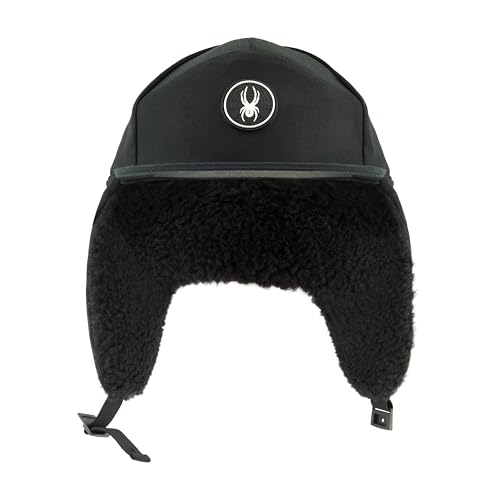 Spyder Mens Sherpa Ear Flap Panel Hat, Black, S/M