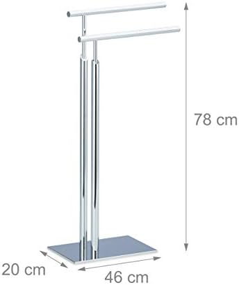Relaxdays Towel Holder Freestanding, Towel Rack, 2 Rails, H x B x D: approx. 78 x 46 x 20 cm, Chromed Towel Stand, Silver