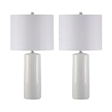 Signature Design by Ashley Steuben Textured Ceramic Table Lamp, 2 Count Lamps, 25', Solid White