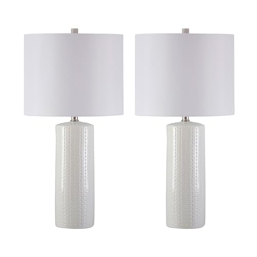 Signature Design by Ashley Steuben Textured Ceramic Table Lamp, 2 Count Lamps, 25", Solid White
