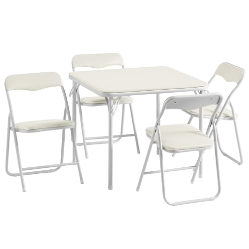 VECELO 5 Piece 24" Card Table and Chair Set, Square Padded Top, Beige