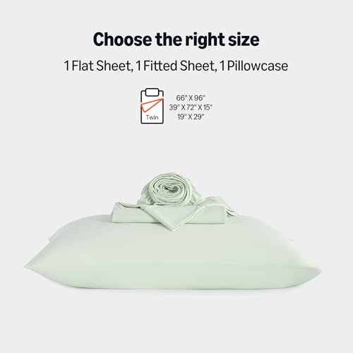 Image of Amazon Basics Cooling Sheets, 3-Piece Bed Sheet Set for Summer, Soft and Breathable for Hot Sleepers, Bedding with 1 Deep Pocket Fitted Sheet, 1 Flat Sheet, and 1 Pillowcase, Twin, Aloe Green