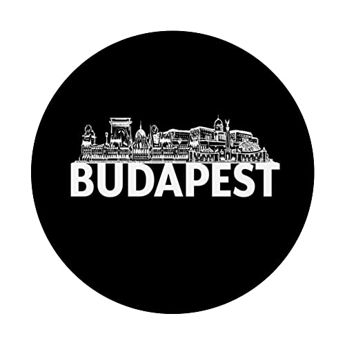 Budapest Hungary City Skyline Silhouette Outline Sketch PopSockets Swappable PopGrip, Black - Image 3