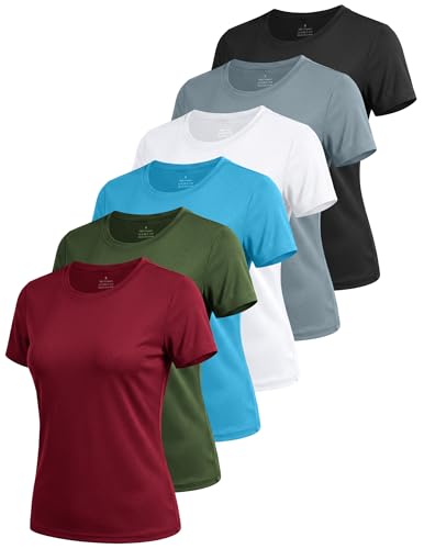 NebuKinex 6 Pack Workout Tops for Women Short Sleeve UPF Sun Protection Athletic T Shirts Quick Dry...