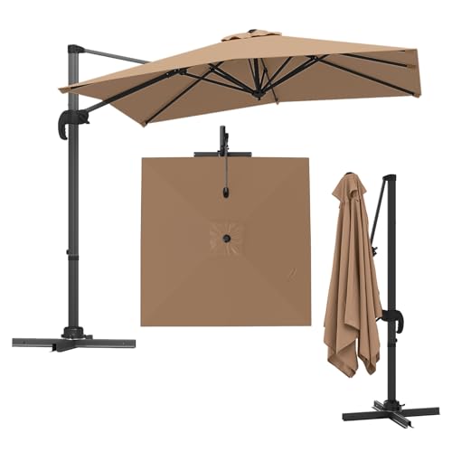 GOPLUS Parasol de Jardin Exterieur, Parasol Déporté 2,5x2,5 M avec 5 Inclinaisons Réglables,...