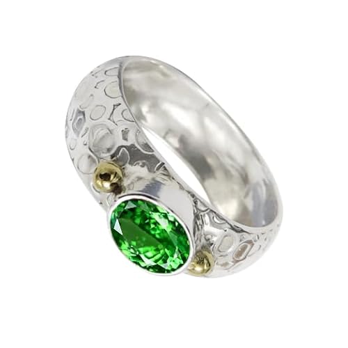 SILVERNROCK Tsavorite Lab Grown Gemstone Silver plated Meditation Ring Handmade For Men Women Jewelry ERG1070AU(US-7.5)