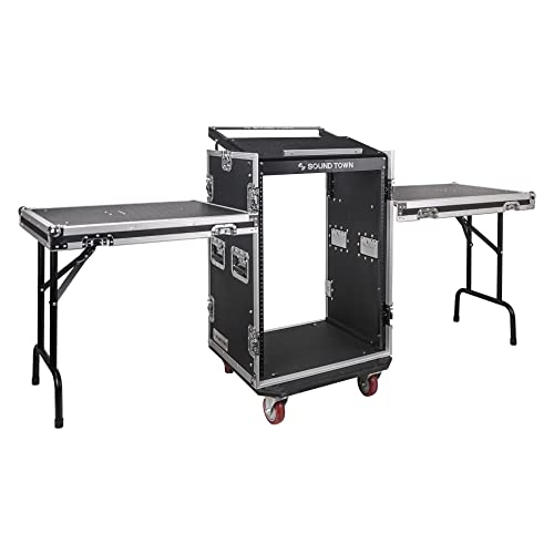 Sound Town Heavy-Duty 1/2' (12mm) Plywood 16U PA DJ Rack/Road ATA Case with 11U Slant Mixer Top...