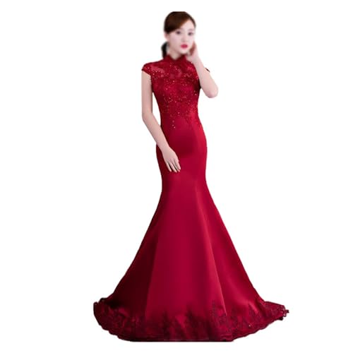 Cheongsam long robe de soirée de mariage chinois avec traîne taille XL