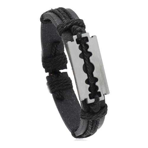 Punk Rock Razor Blade Bracelet Braided Wax Rope Pu Leather Arm Cuff Bracelet