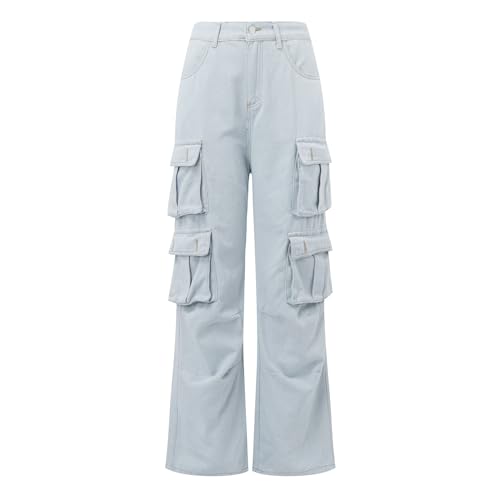 Womens Baggy Cargo Jeans Trendy Y2K Wide Leg Denim Pants Hip Hop Streetwear Vintage Long Trousers with Multi Pockets2