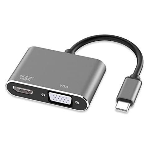 FDBV USB C to HDMI VGA Adapter, Type C to VGA to USB C 3.0 for Dual Monitor Adapter Cover