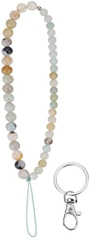 cobee Beaded Phone Charm with Key Ring, Bead Phone Chain Strap Handmade Natural Gemstone Phone Charm Anti-Lost Fashion Phone Lanyard Cell Phone Lanyard Wrist Strap for Key Chain