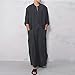 YOUYING Kaftan Thobe Mens Short Sleeve V-Neck Linen Robe Big and Tall Muslim Robe Casual Loose Lightweight Long Sleeping Gown