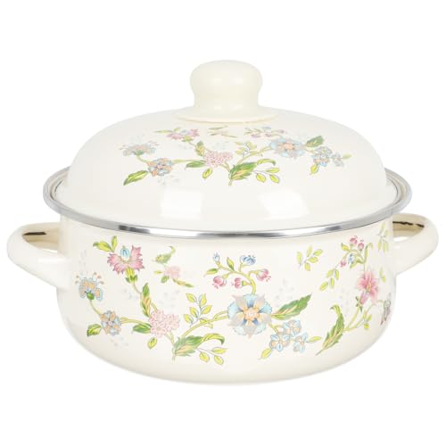 ABOOFAN Emaille-Suppentopf Haushalts-Suppentopf Mit Flachem Boden Und 2 Griffen Für Gas- Und Elektroherde Für Nudeln Suppe Und 18.00 X 18.00 X 13.50 Cm