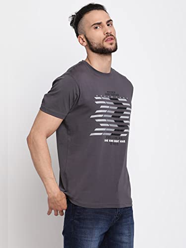 Image of Cantabil Men's Cotton Blend Printed Round Neck T-Shirt (Regular Fit)