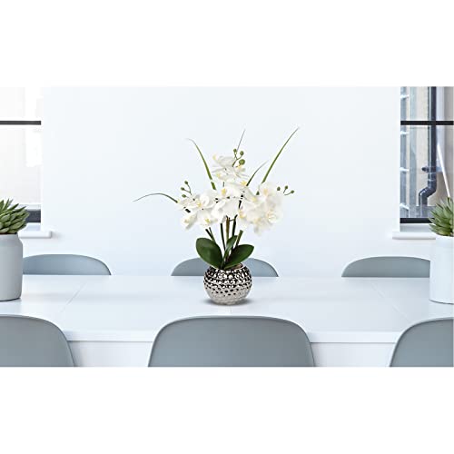 Briful Orchids Artificial Flowers, 20'' White Faux Orchid With Silver Vase Phalaenopsis Orchid Fake Orchid Fake Plant For Home Bathroom Table Living Room Office Kitchen Decor #TOP7