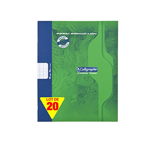 Calligraphe 2148C - Un paquet de 20 cahiers de brouillon (gamme 7000 de Clairefontaine) 48 pages 17x22 cm 56g grands carreaux 100% recyclé