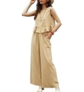 CUPSHE Women Summer Lounge Sets 2 Piece Outfits Sleevelss Tank Crop Top and Wide Pants Tracksuit