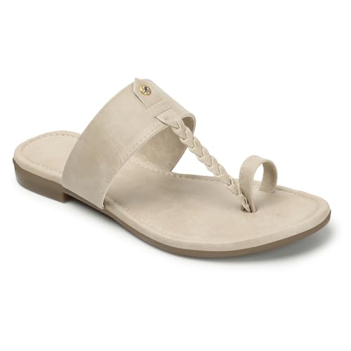 Image of Naitik Women's Kolapuri Casual Flat Sandals, Ladies Ethnic Flat Chappals for Party & Occasions (Cream)