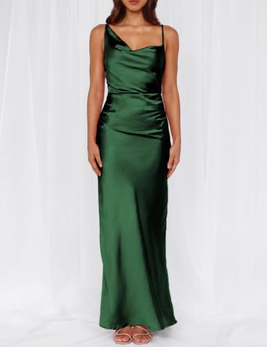 Image of Formal Satin Silk Spaghetti Strap Maxi Dresses for Women Wedding Guest