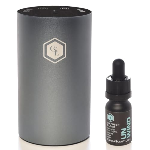 New Special Bundle CandaScent Labs Waterless Diffuser + Unwind Organic Lavender Essential Oils Blend - Portable & USB Rechargeable, Cold Mist Nebulizer, 3 Intensity & 4 Time Settings, Platinum Finish