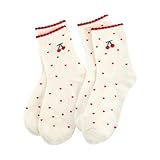 Knagsfa 2 Pairs Women's Cute Crew Socks, Casual Athletic Cotton Cherry Calf Novelty Socks for Women