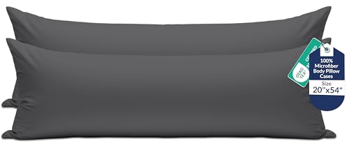Image of ROYALE LINENS Body Pillow Cover - Double Brushed 1800 Microfiber - 20 inchx54 inch with Hidden Zipper Closure - Wrinkle & Fade Resistant - Super Soft Body Pillowcase 2 Pack (Grey, Pack of 2)