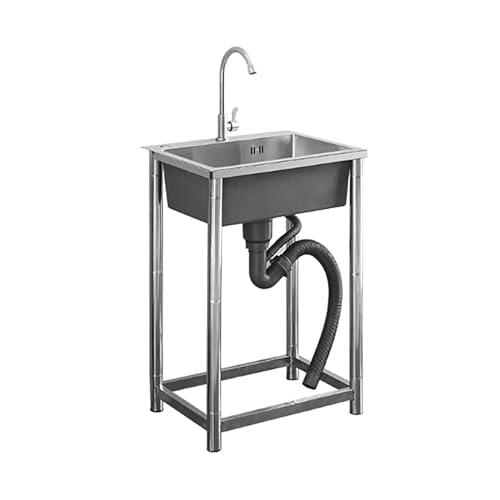 Fregadero de cocina moderno de acero inoxidable independiente con combinación de grifo, estación de trabajo con patas, fregadero de cocina portátil al aire libre - Fregadero comercial (tamaño: 55 x 45