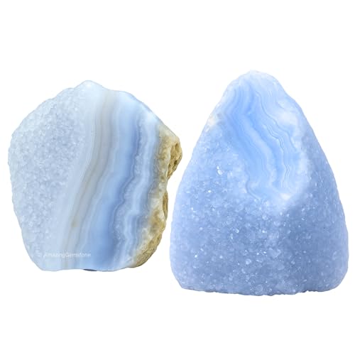 Image of Amazing Gemstone Blue Lace Agate Raw Crystals and Healing Stones, Natural Rocks for Tumbling - DIY Raw Stones and Crystals, 2 Pieces