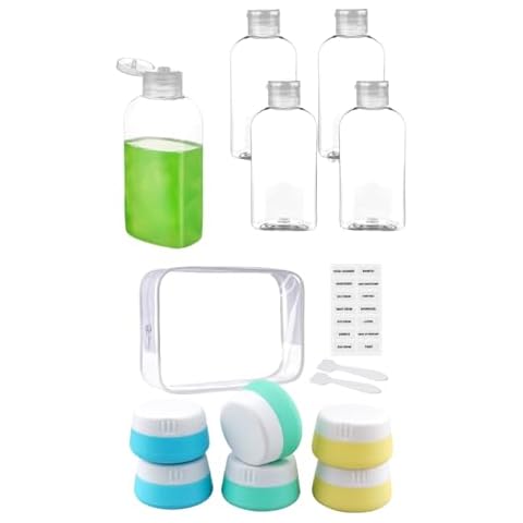 Kitchen GIMS Plastic 5 Pack 3.4oz/100ml Travel Bottles for Toiletries and 6 Pack 20ml TSA Approved Travel Size Containers Silicone Cream Jars with Lids for Cosmetic Makeup Cream Cover