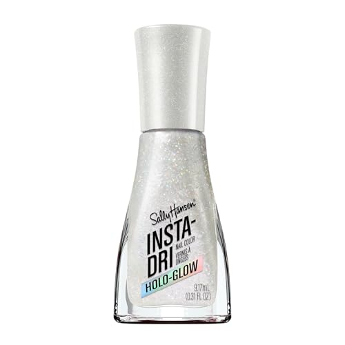 Sally Hansen Insta-Dri Holo-Glow Nail Polish | Quick Dry Long Lasting Streak-Free Shine | Semi-Opaque Shimmer | 101 Shine Bright | Holographic Light Grey Nail Color
