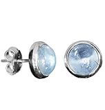 Steingröße: 8 mm. Aquamarin Cabochon blau Edelstein Ohrstecker Silber