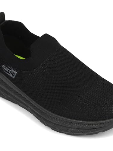 Image of Liberty Force 10 MATCHER-7E Non-Lacing Sports Walking Shoes for Men - Black & Dark Grey | Comfortable and Durable | Suitable for Slip-On Gym, Jogging and Outdoor Shoes for Gents | Cushioned Footbed