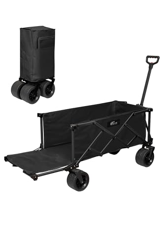 FIELDOOR アウトドアワゴン キャリーワゴン キャンプ 大容量 132L 後部展開 後ろ開け 最大120cm 耐荷重150kg ワイルドマルチキャリー スマートタフ リアオープン 折りたたみ キャリーカート 大径タイヤ 台車 長物対応 ブレーキ付き [ブラック]