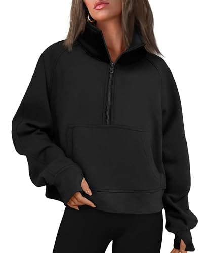 Timuspo Damen Cropped Half Zip Stehkragen Sweatshirts Fleece gefüttert...