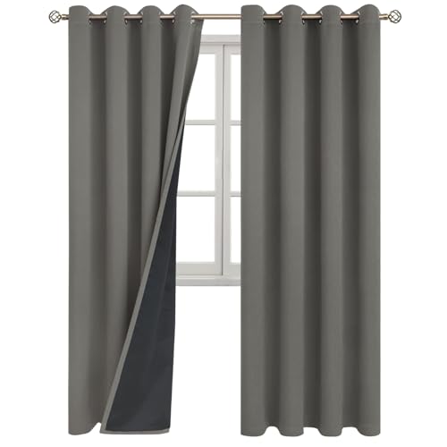 BGment Grey Blackout Curtains for Bedroom Window 84 Inch Length 2 Panels Set, 100% Light Blocking Thermal Insulated Grommet Drapes for Living Room Darkening with Black Liner, 52 Inch Wide Each