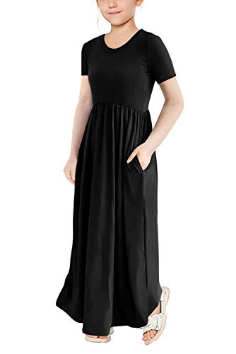Storeofbaby Girls Summer Maxi Dress Casual Solid Black Long Dresses For Holiday #TOP3